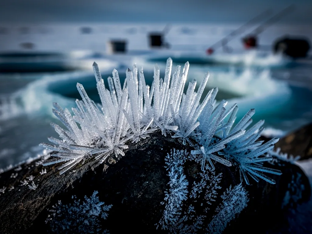 Microscopic view of arctic ice crystals